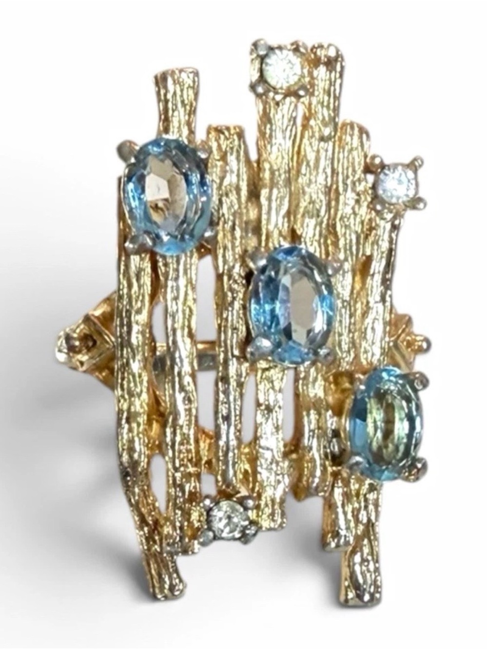 Gold-Tone Blue Topaz & Diamond Accent Statement Ring